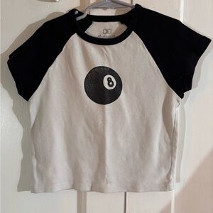 Short-Sleeve Black & White Raglan Tee with 8-Ball Graphic